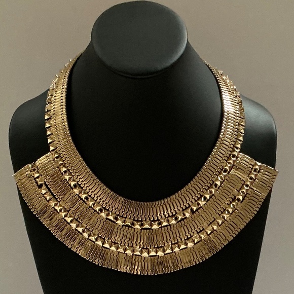 Cleopatra Queen Gold Tone Necklace Bib Modern Statement - Picture 1 of 3